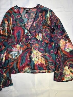 Vesti Multicolor Metallic Floral Button-Down Blouse
